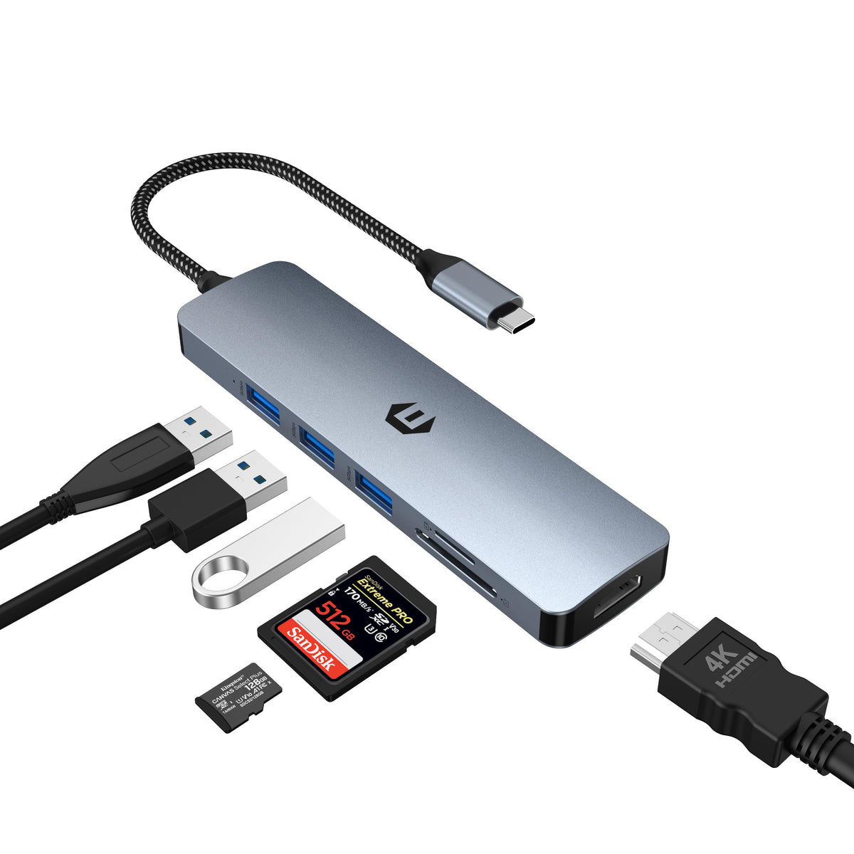 6 in 1 USB C to USB Adapter USB C Multiport