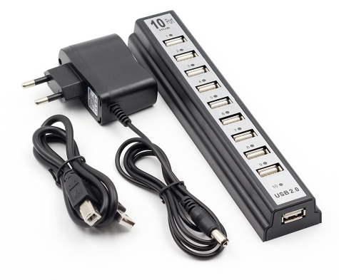 GOOJODOQ 10-Port USB 2.0 Hub with Power Adapter