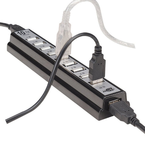 GOOJODOQ 10-Port USB 2.0 Hub with Power Adapter
